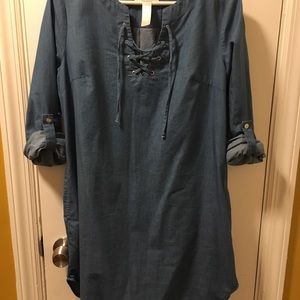 Maternity Lace-up front Chambray Dress w/ belt